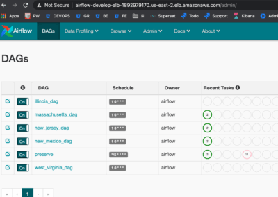 Airflow Administrative page showing US state names and status in each row